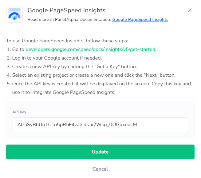Google PaageSpeed Integration - PanelAlpha Documentation